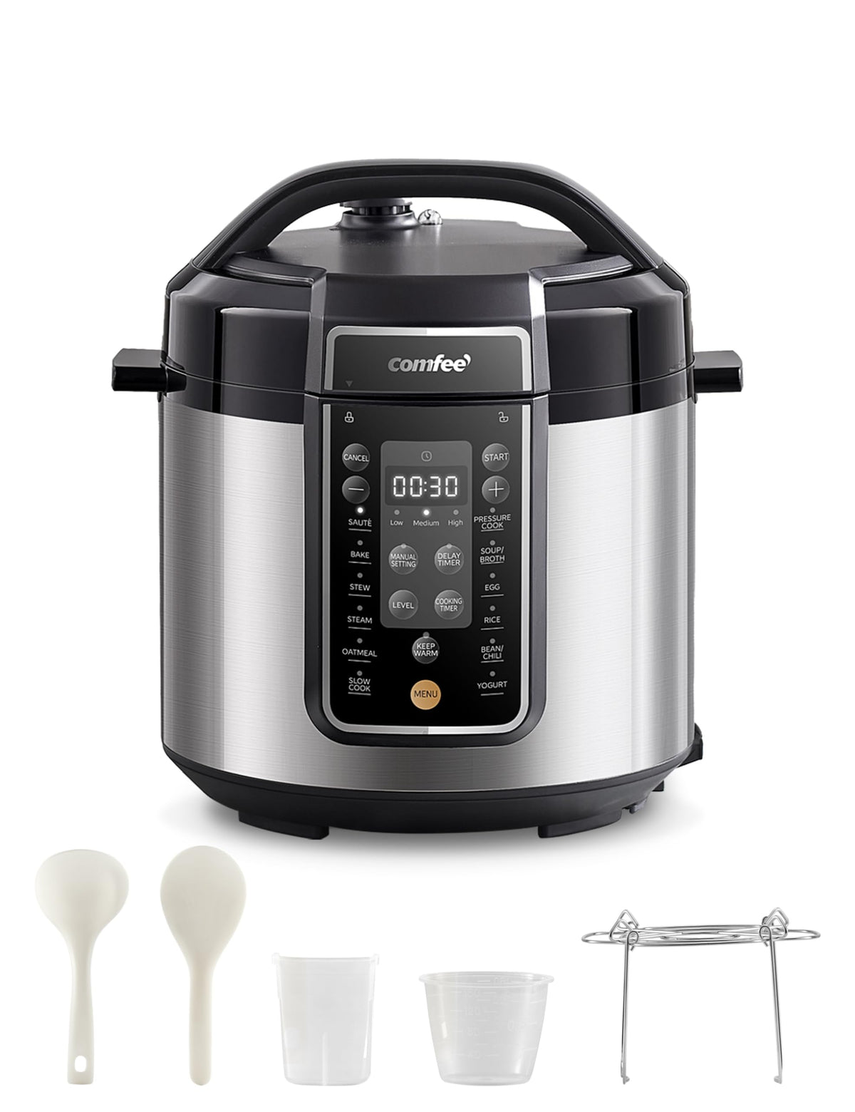 COMFEE’ 6 Qt pressure cooker on counter for quick weeknight meals