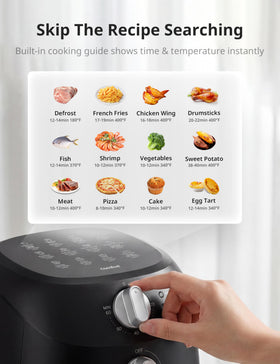 COMFEE' air fryer 12 presets panel demonstrates easy time and temperature control.