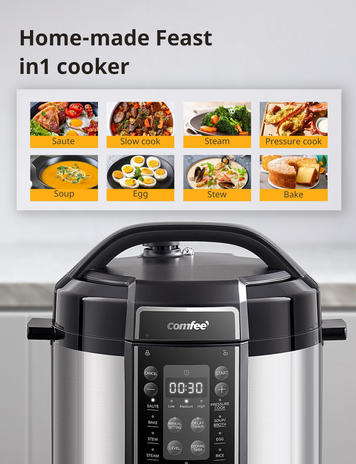 COMFEE’ ceramic inner pot close-up showing non-stick surface for easy cleanup