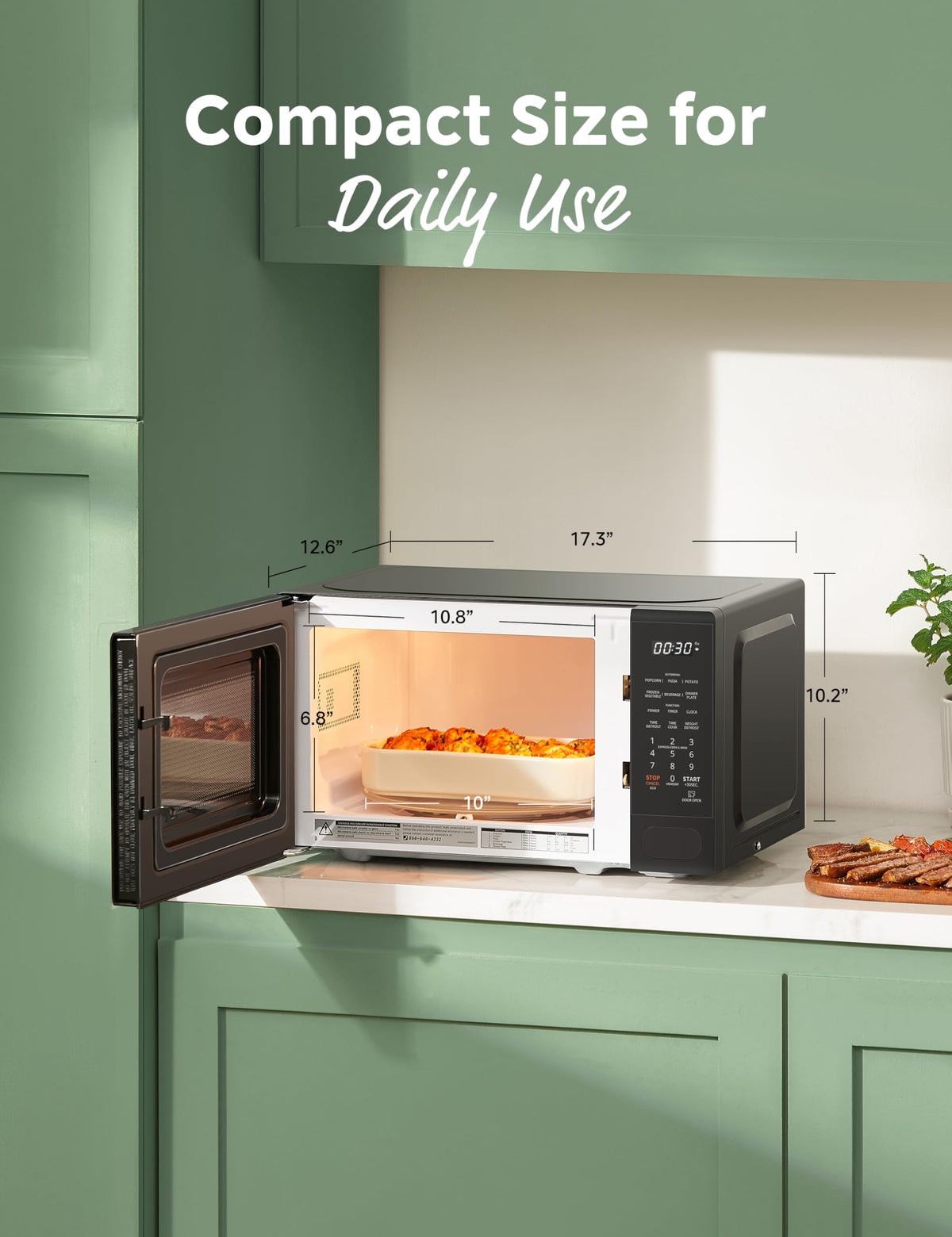 COMFEE CMO-C20M1WB eco mode indicator for energy-saving cooking.