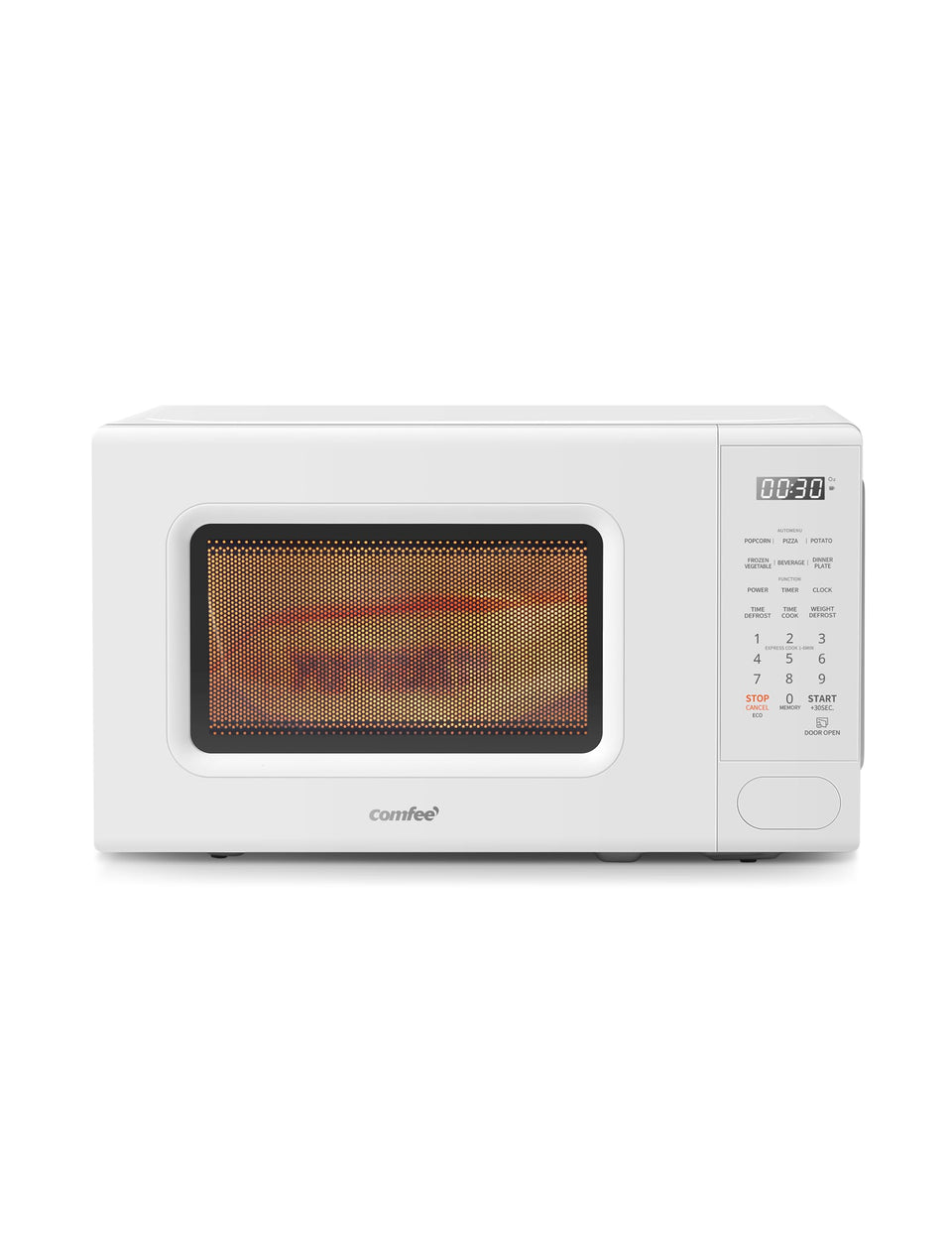 COMFEE' CMO-C20M1WH retro microwave front view shows compact design for small kitchens
