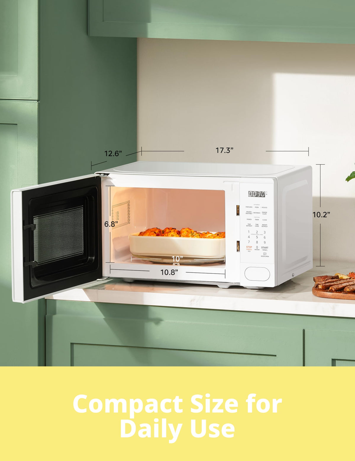 Interior light activates during cooking to help monitor progress
