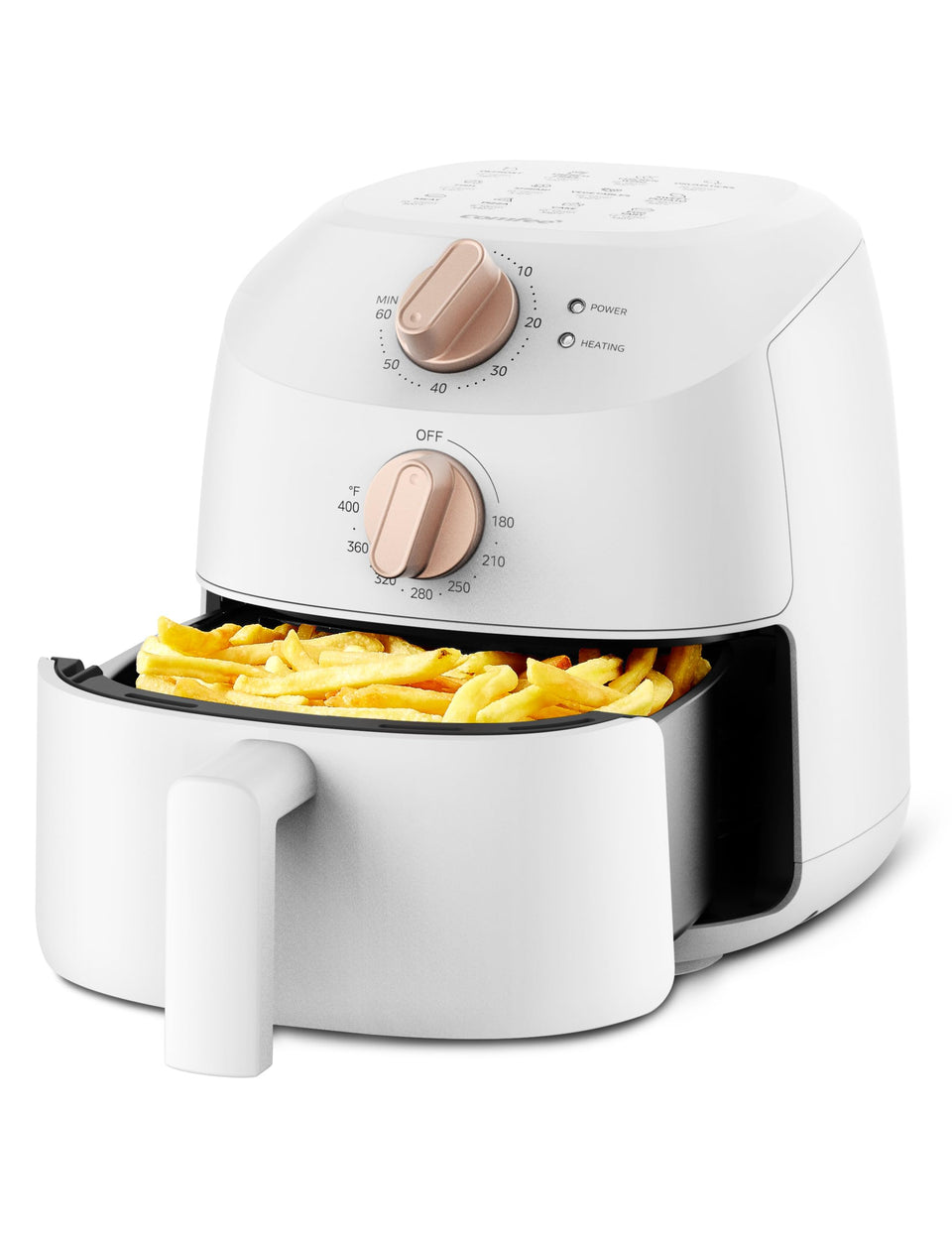 COMFEE' compact air fryer front view, space-saving design for small kitchens
