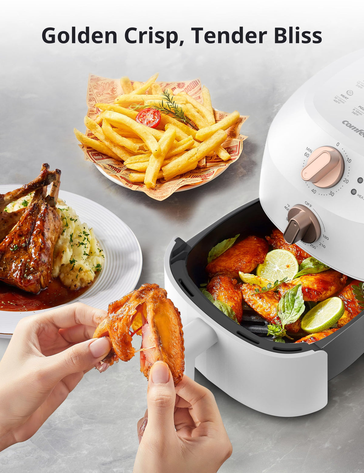 COMFEE' nonstick dishwasher-safe basket eases cleanup after quick meals