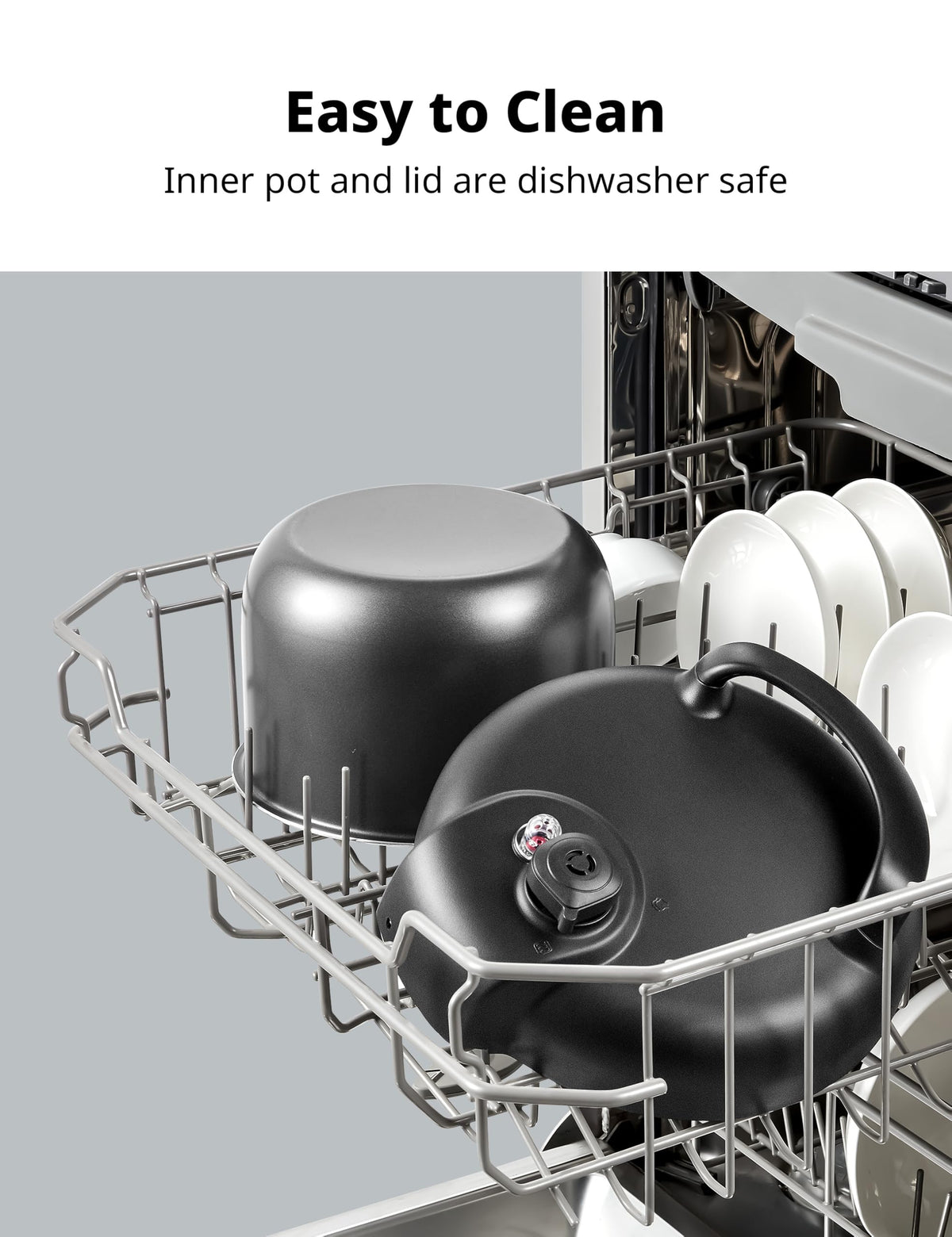 COMFEE' dishwasher-safe inner pot and lid for easy cleanup.