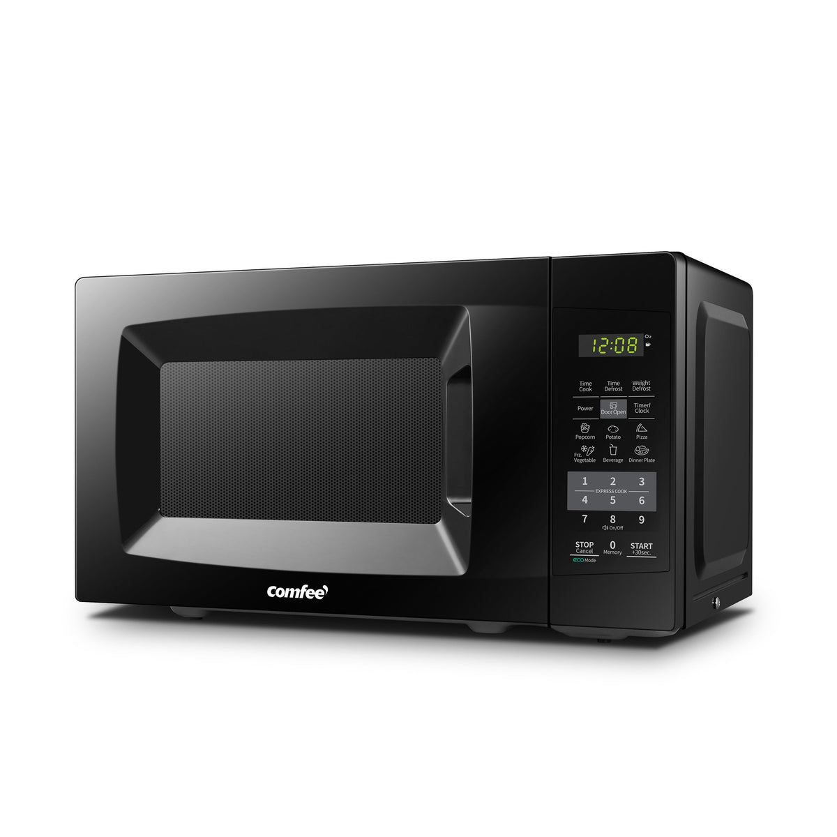 COMFEE' EM720CPL-PMB microwave front view, compact countertop design for small kitchens.