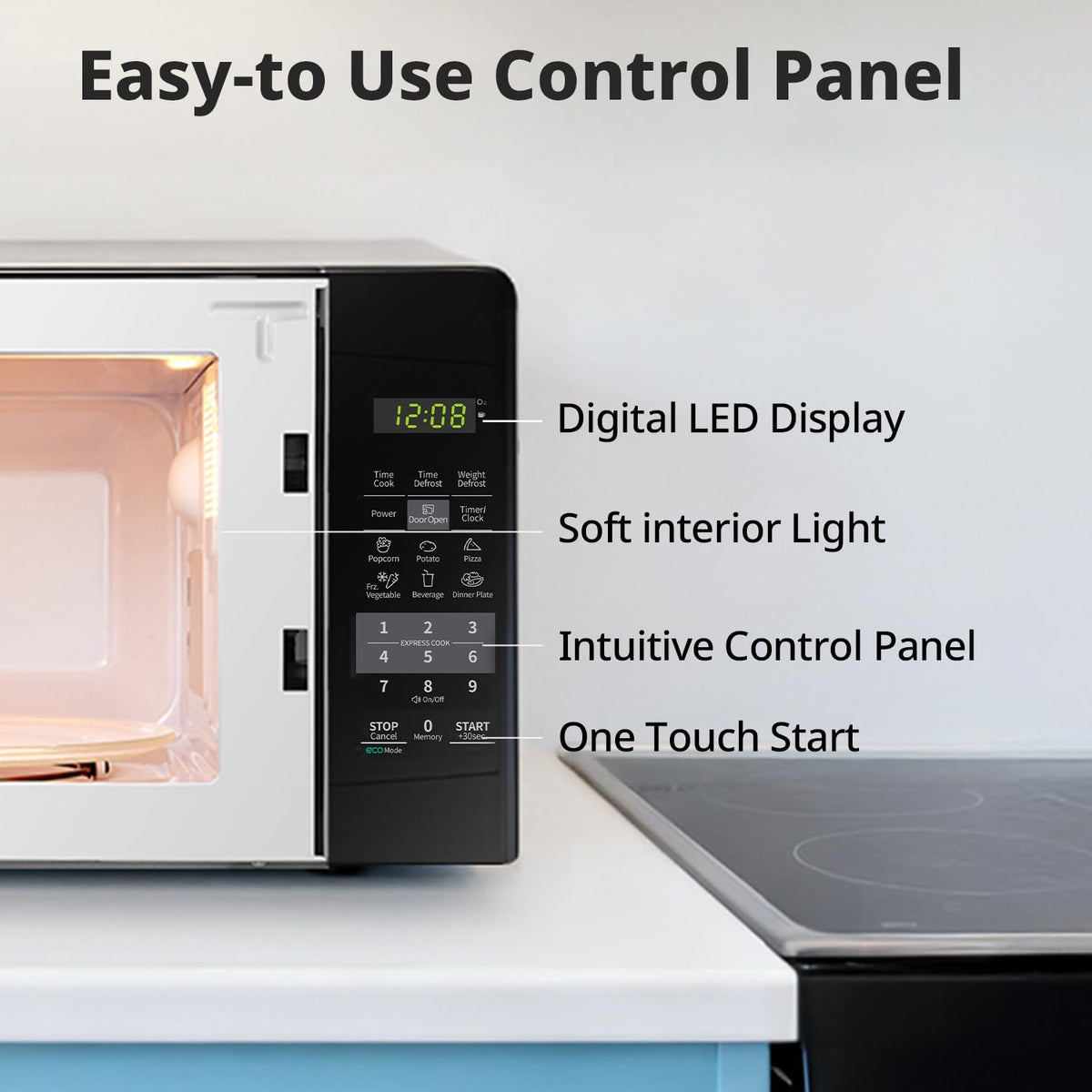 COMFEE' EM720CPL-PMB two-step child lock enhances kitchen safety.