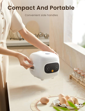 COMFEE' mini rice cooker demonstrates 2-cup uncooked capacity for portion control