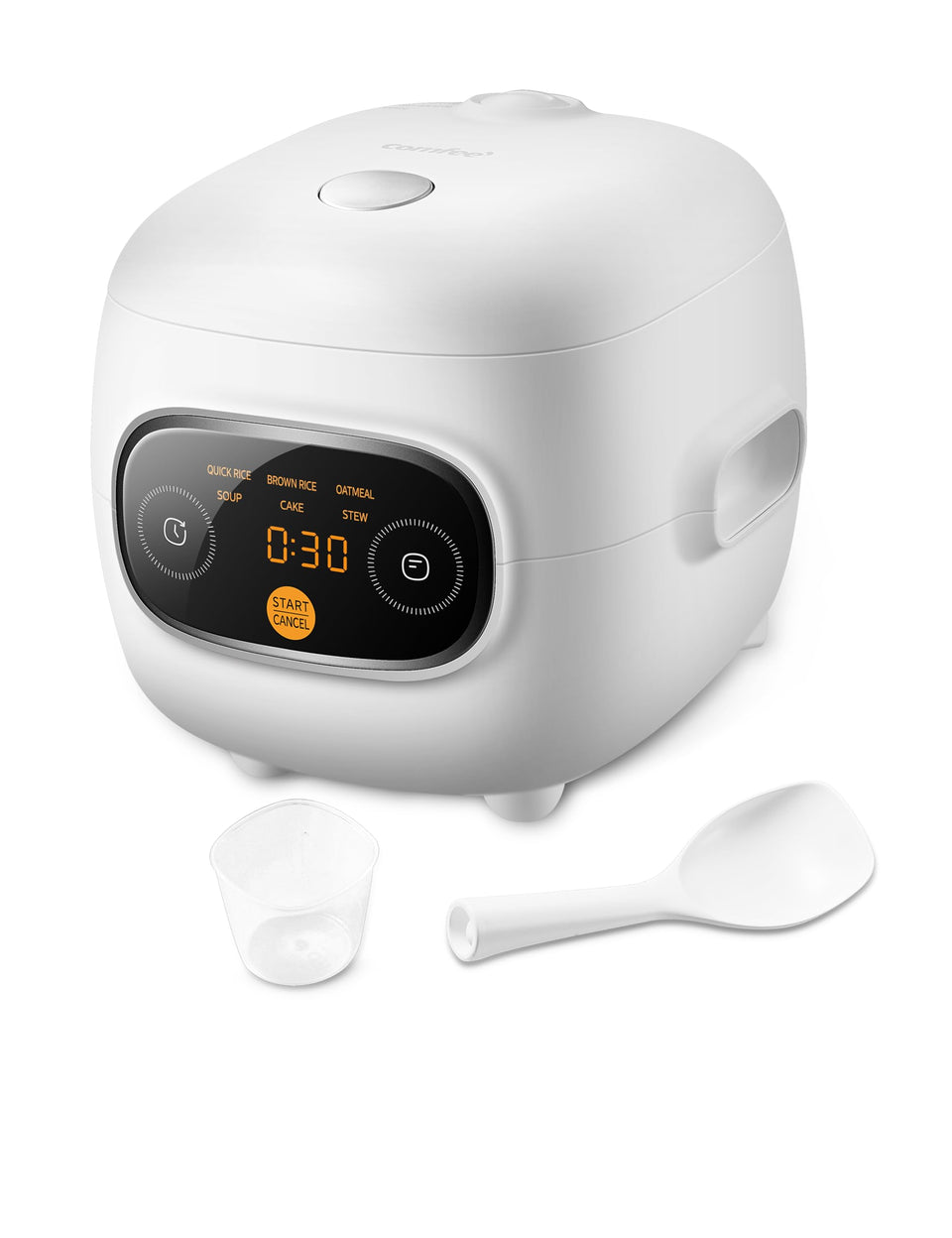 COMFEE' mini rice cooker shows a compact design ideal for small kitchens