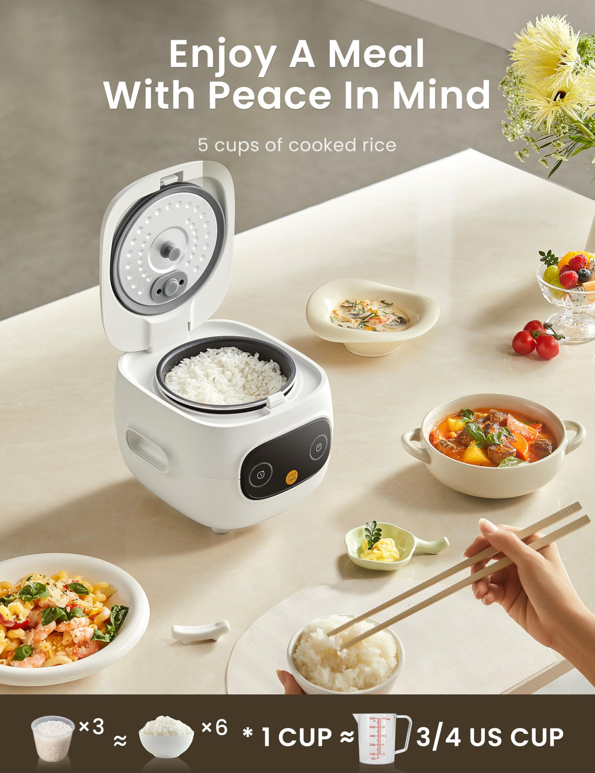 COMFEE' mini rice cooker with six programs for oats, rice, soups, and more