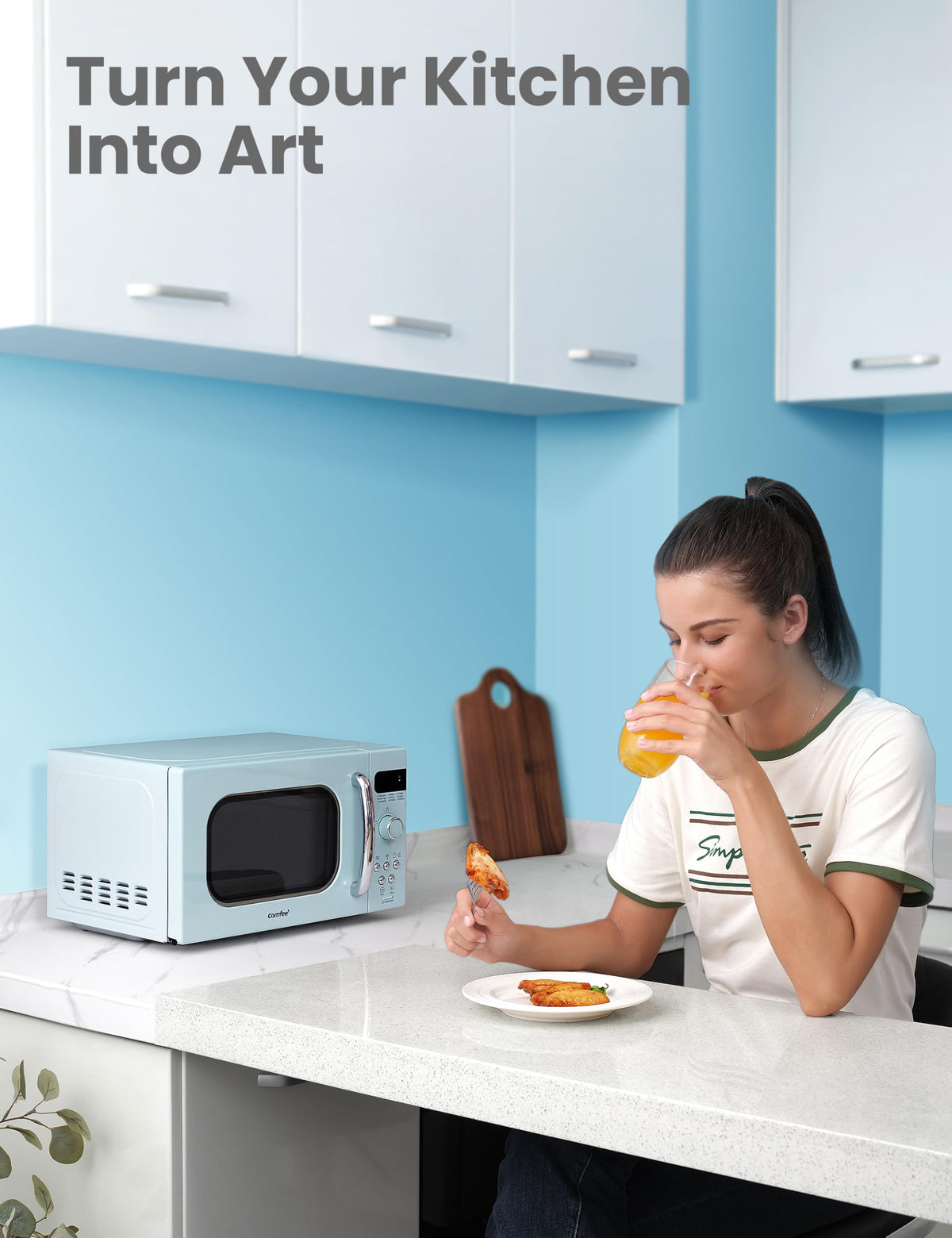 COMFEE' Retro microwave eco mode saves energy during standby
