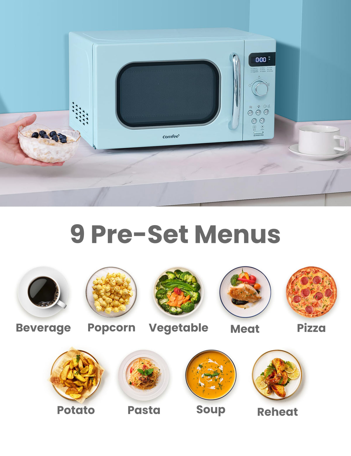 COMFEE' Retro microwave interior light highlighting cooking visibility