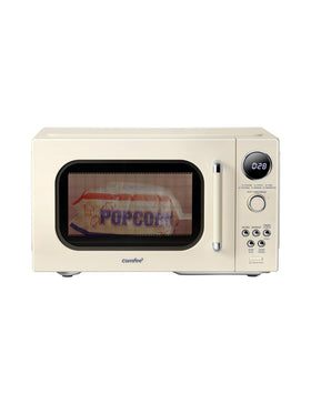 COMFEE' retro microwave front view, compact design ideal for small kitchens.
