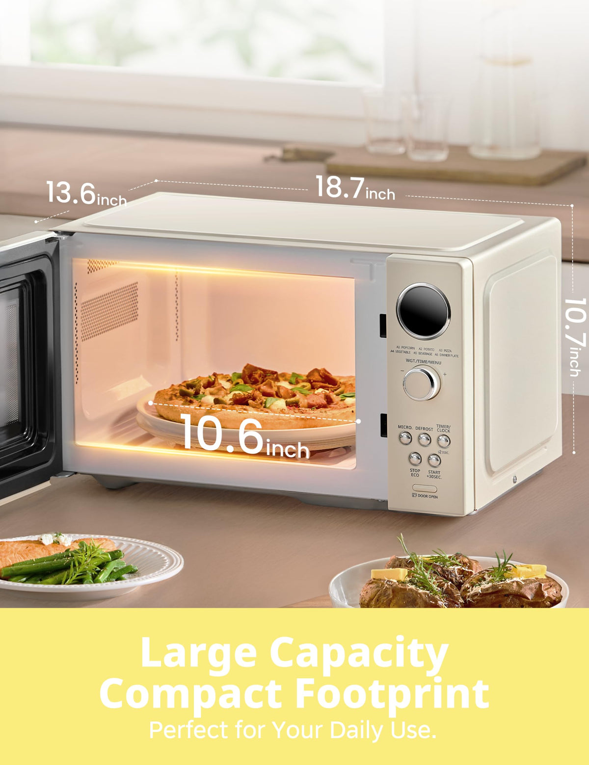 COMFEE' compact microwave on a kitchen counter fitting small spaces.