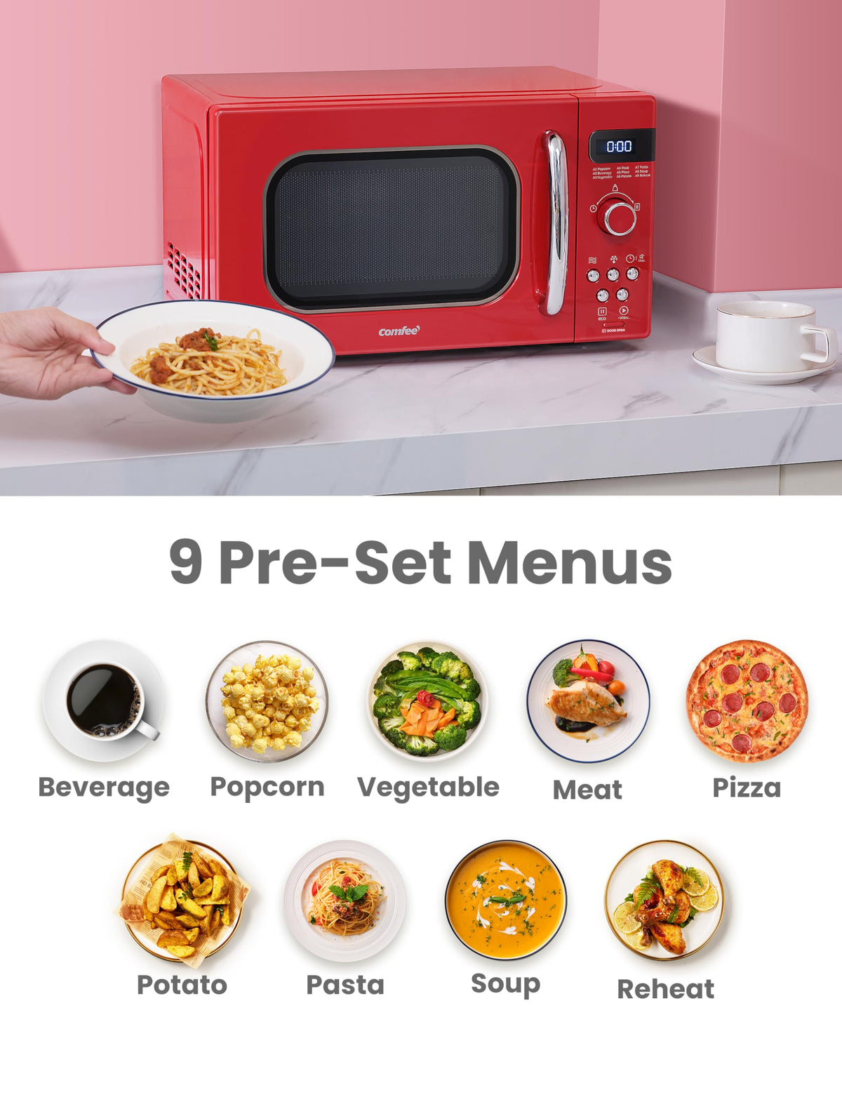COMFEE' retro small microwave compact dimensions fit tight counters in apartments