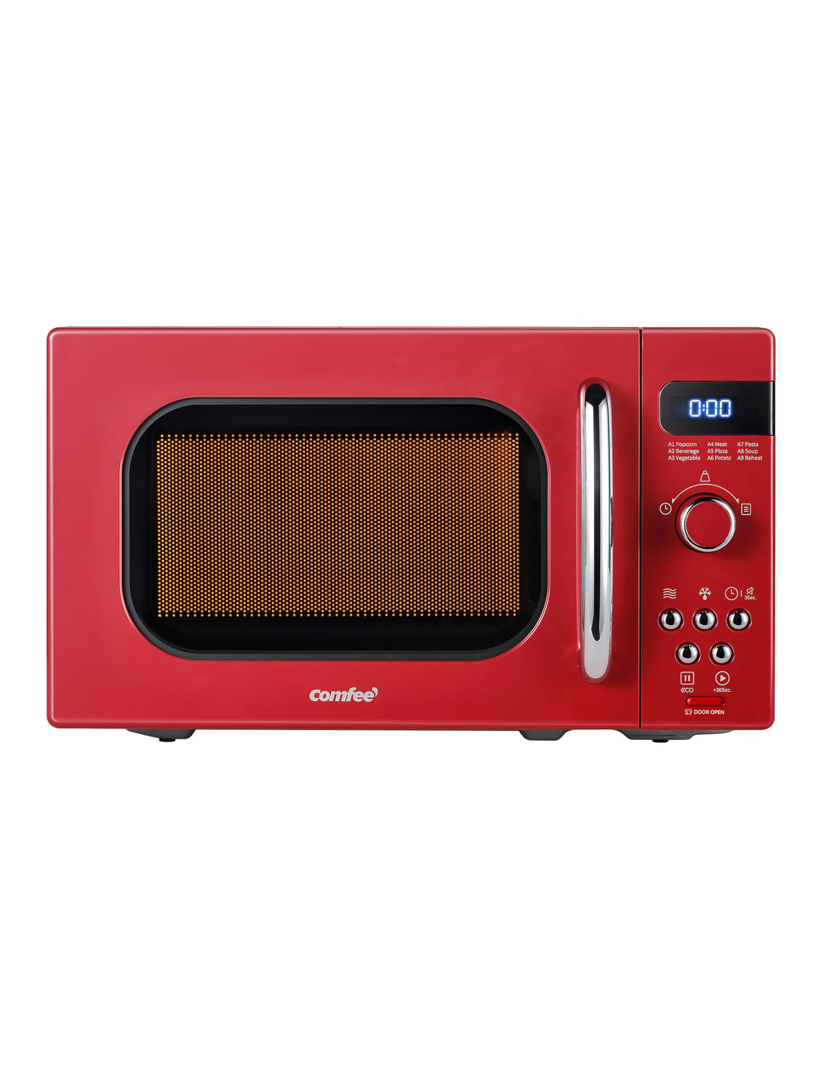 COMFEE' retro small microwave front view showing compact size for small kitchens