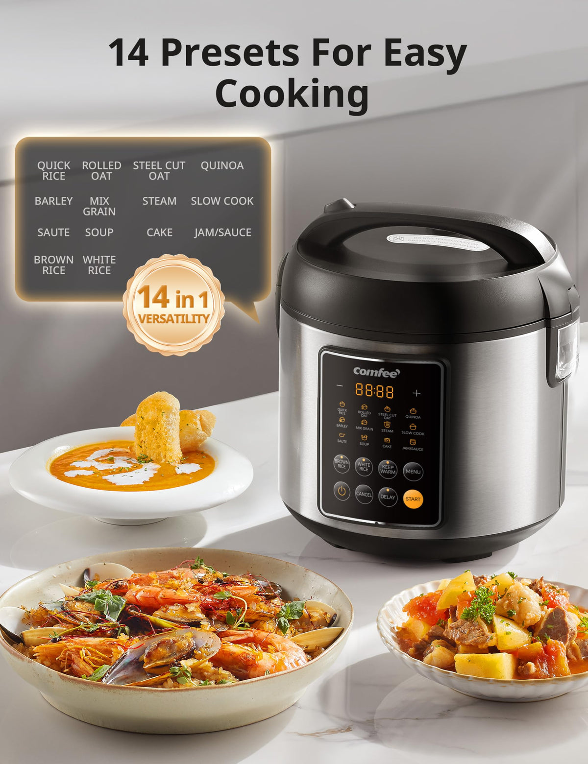 COMFEE' rice cooker 5.3-quart capacity suitable for family meals
