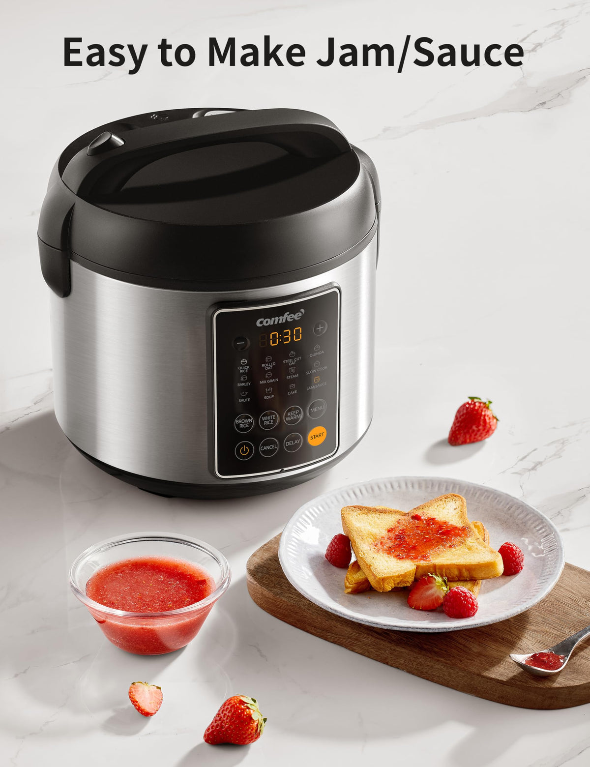 COMFEE' rice cooker cool-touch handle for safe serving