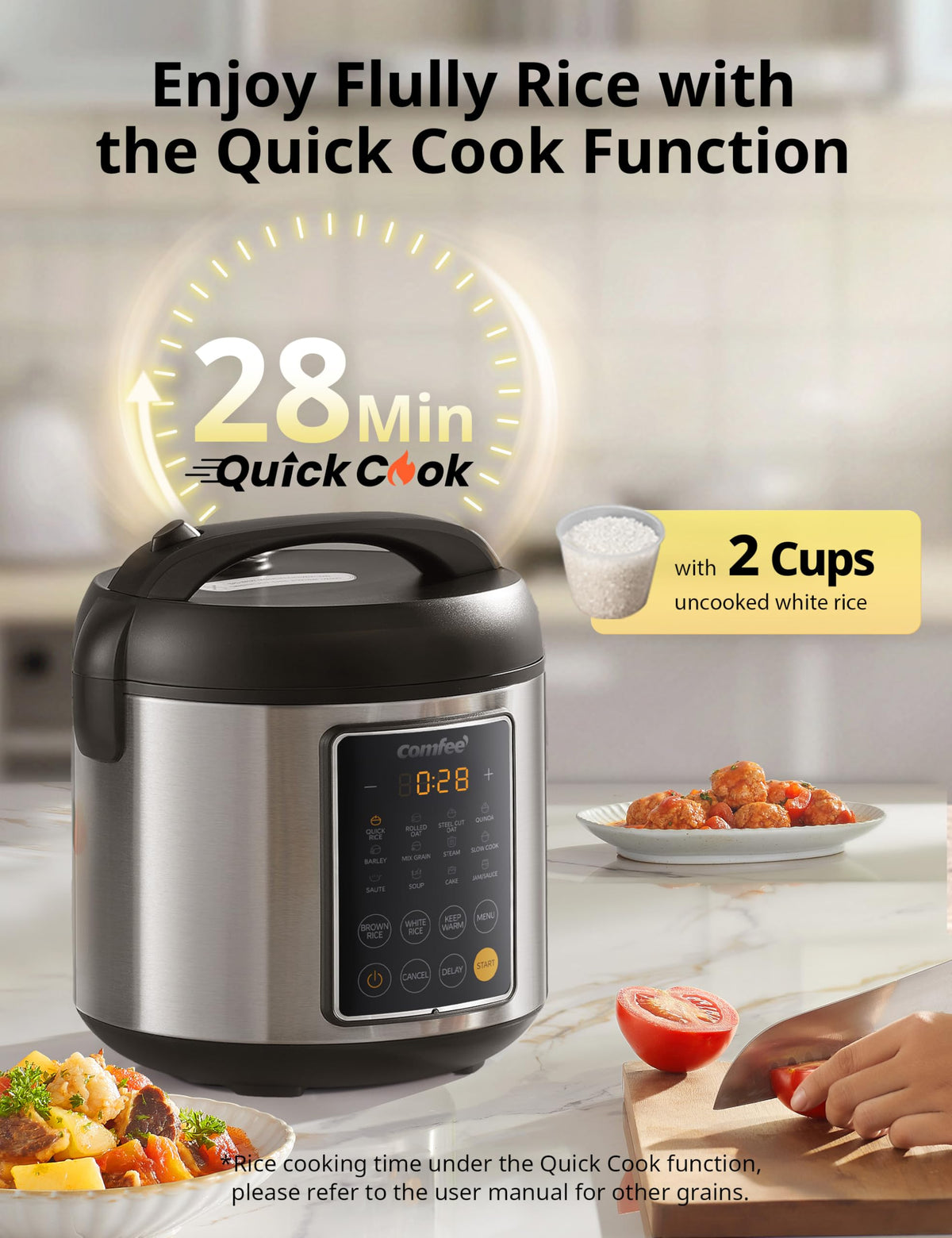 COMFEE' rice cooker stainless-steel exterior looks durable and easy to clean
