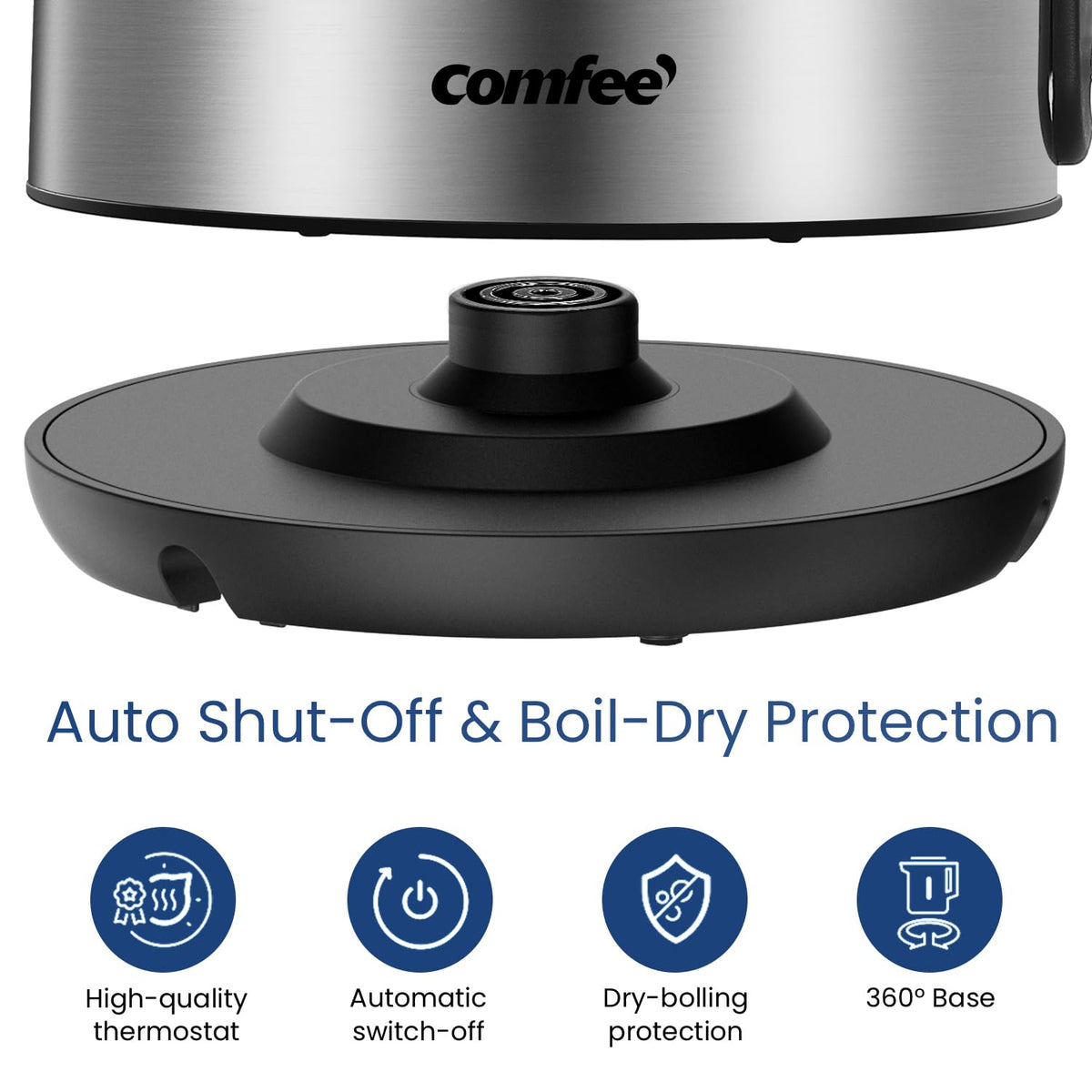 COMFEE' cool-touch lid and handle prevent burns during use.
