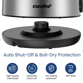 COMFEE' cool-touch lid and handle prevent burns during use.