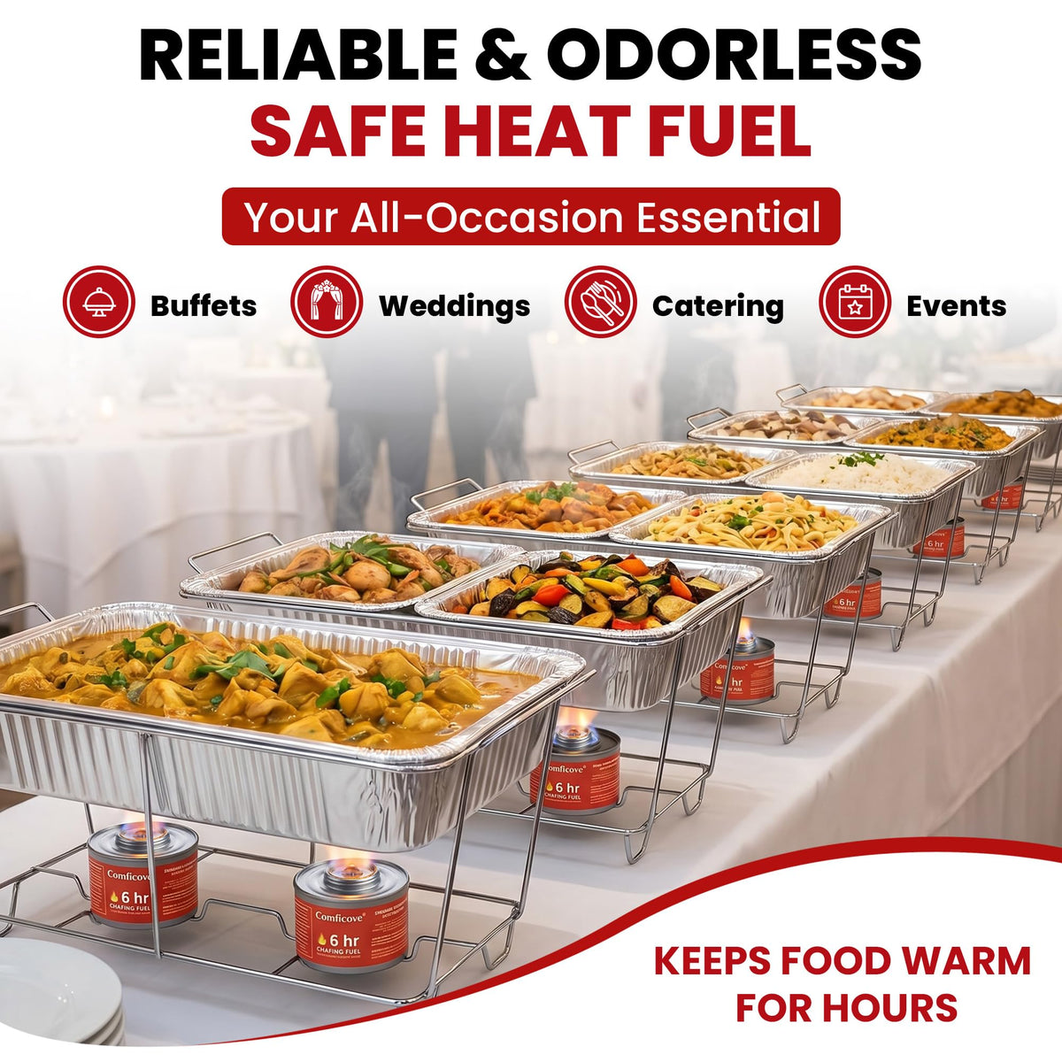COMFICOVE chafing fuel can glow provides warm ambience for service