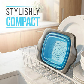 Comfify XL over-sink strainer enables convenient draining directly into the sink.