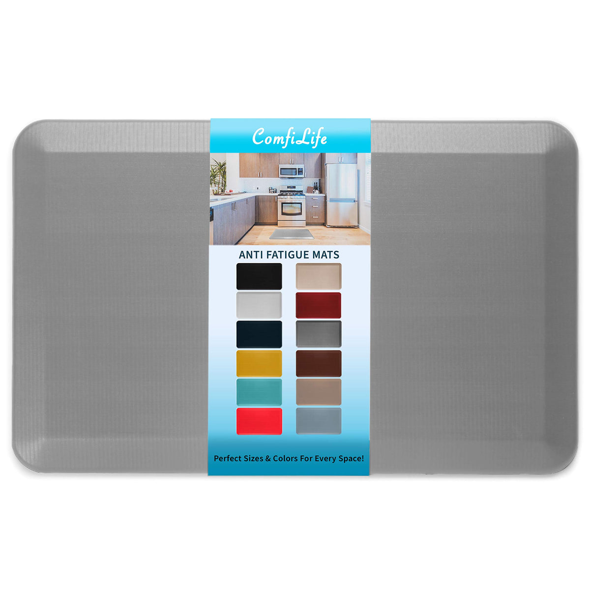 ComfiLife anti-fatigue floor mat with 3/4 inch thickness for kitchen comfort and support.