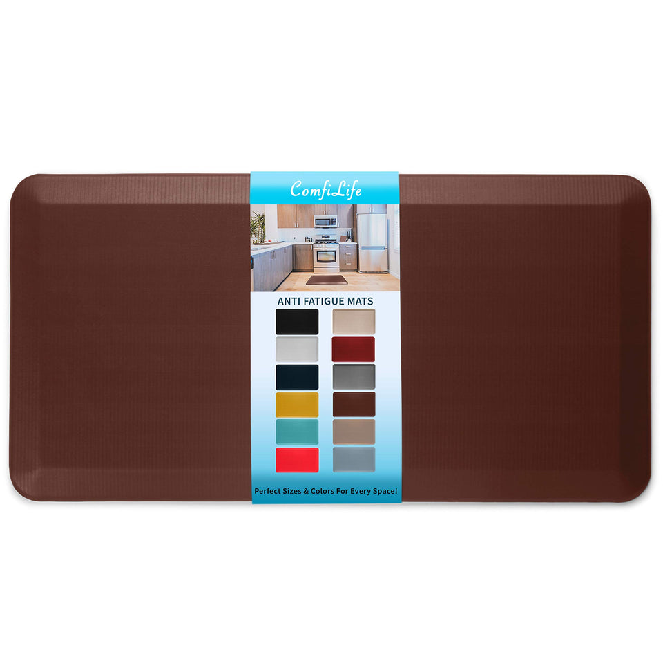 ComfiLife anti-fatigue mat with foam core provides cushioned standing during long cooking sessions.