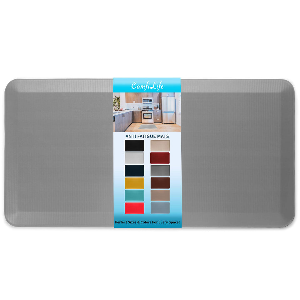 ComfiLife anti-fatigue mat with 20x39 gray foam-core for kitchen comfort.