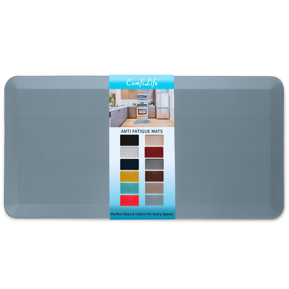 ComfiLife denim anti fatigue mat for kitchen comfort during long cooking sessions.