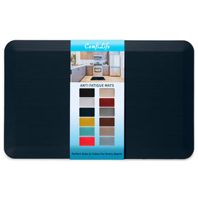 ComfiLife anti-fatigue mat in navy cushions feet during kitchen tasks