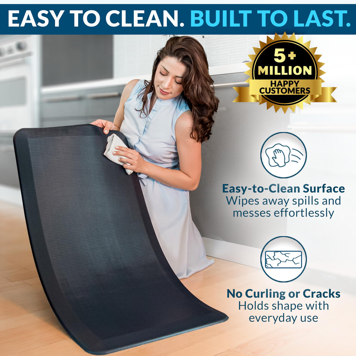 Memory foam core delivers soft, enduring support for standing and light kneeling tasks.