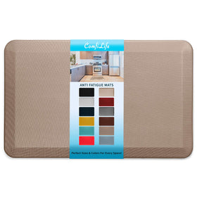 ComfiLife anti fatigue mat rolled on kitchen floor showing compact storage and design