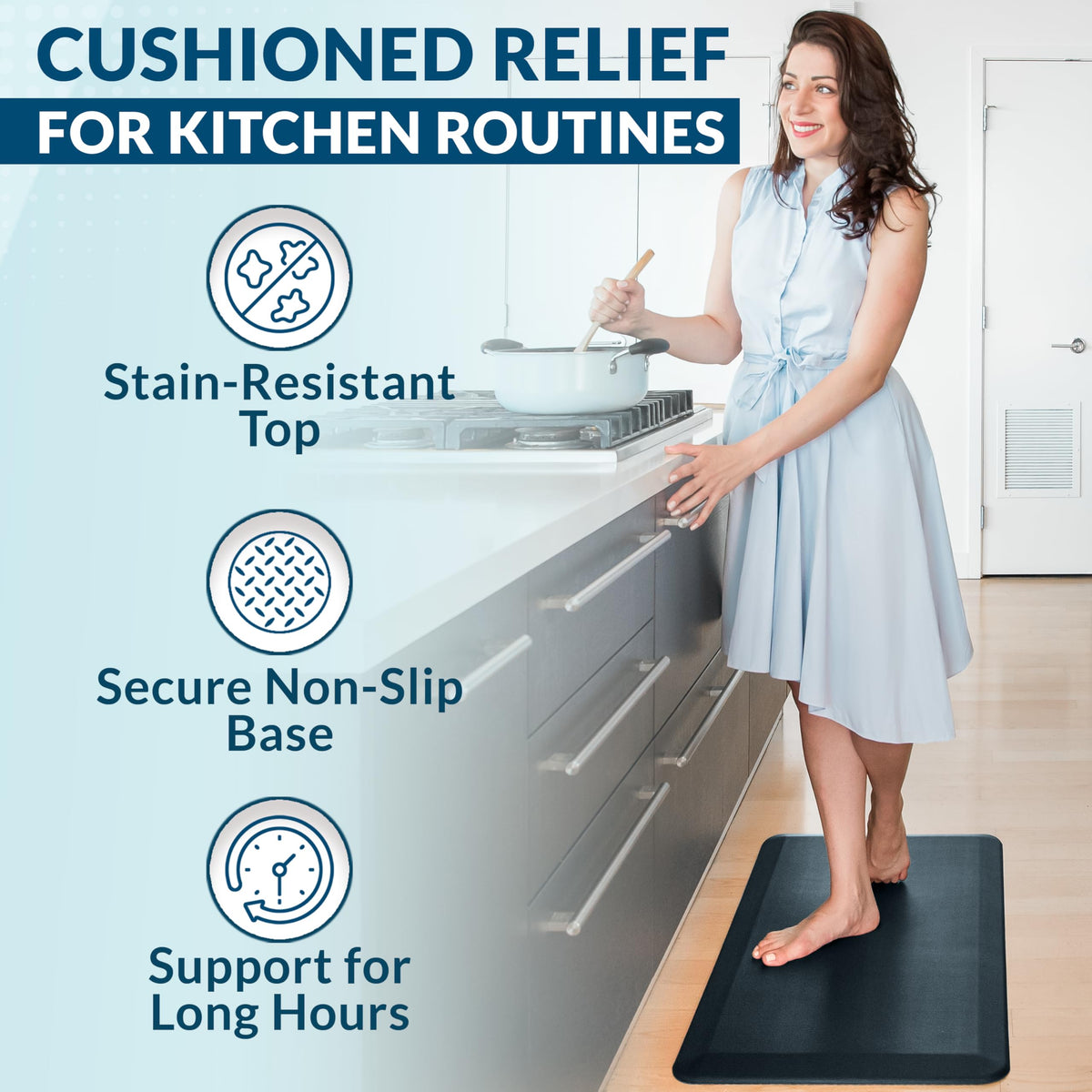 ComfiLife high-density foam core provides durable standing support