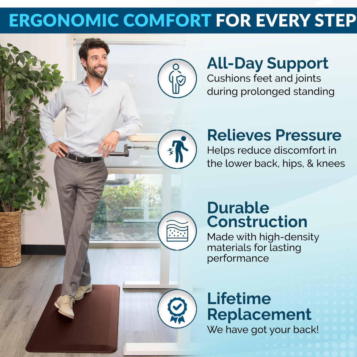 ComfiLife standing desk mat offers ergonomic support for longer work sessions.