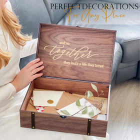 Comfit engagement keepsake box open showing ring-themed interior.