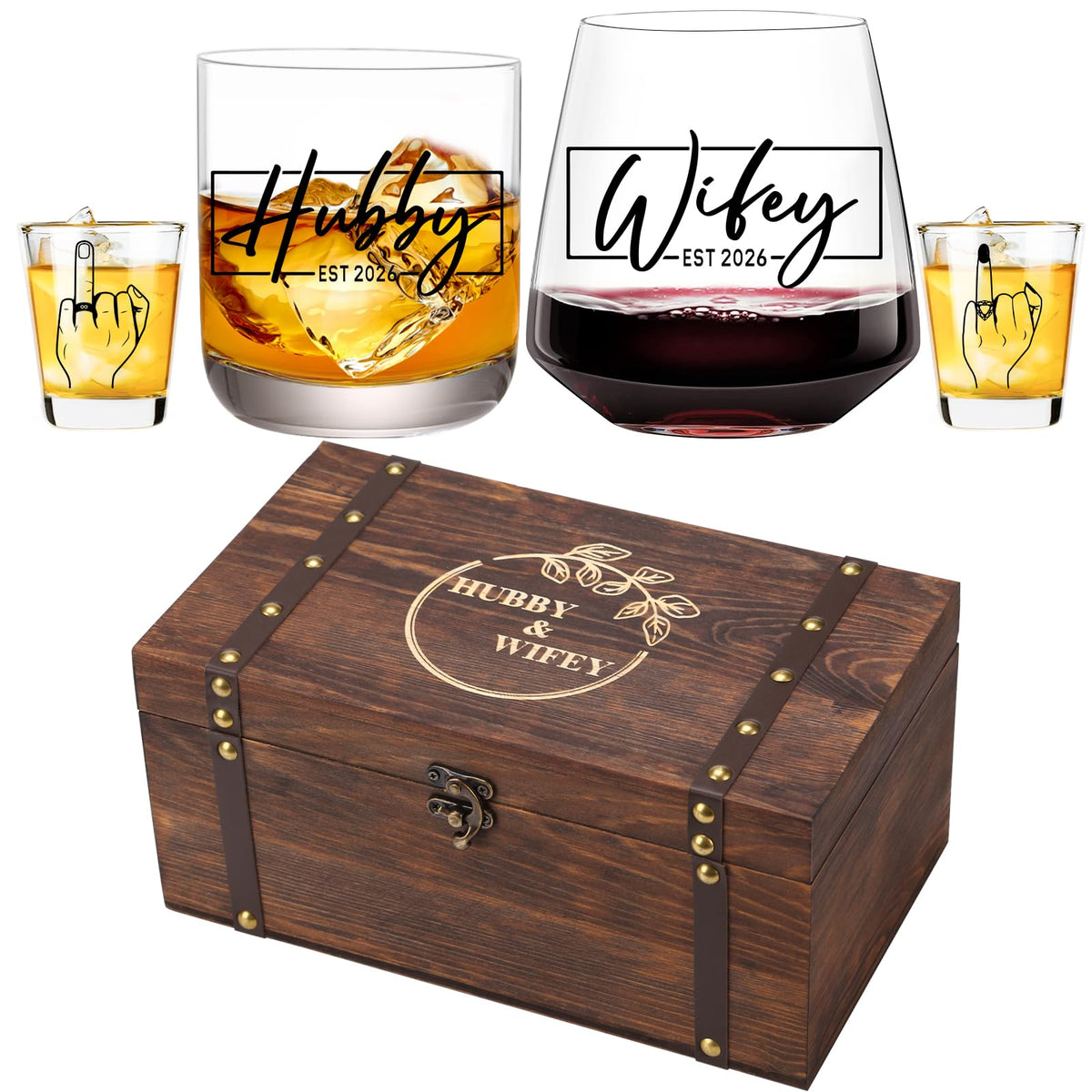 Comfit Hubby-Wifey box lid engraving showcases a premium wedding keepsake.