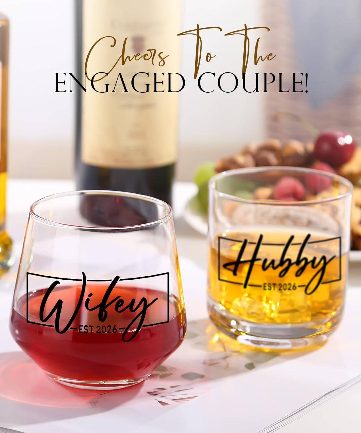 comfit hubby and wifey est 2026 wine glass for couples