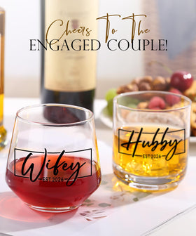 comfit hubby and wifey est 2026 wine glass for couples