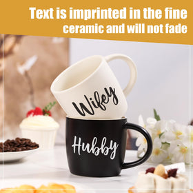 Bridal shower gift idea: Comfit Wifey Hubby mugs arranged for couples.
