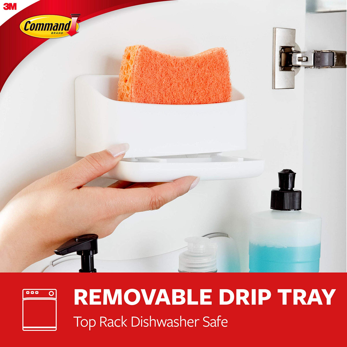 Adhesive strips for secure yet removable Command under-sink mounting.