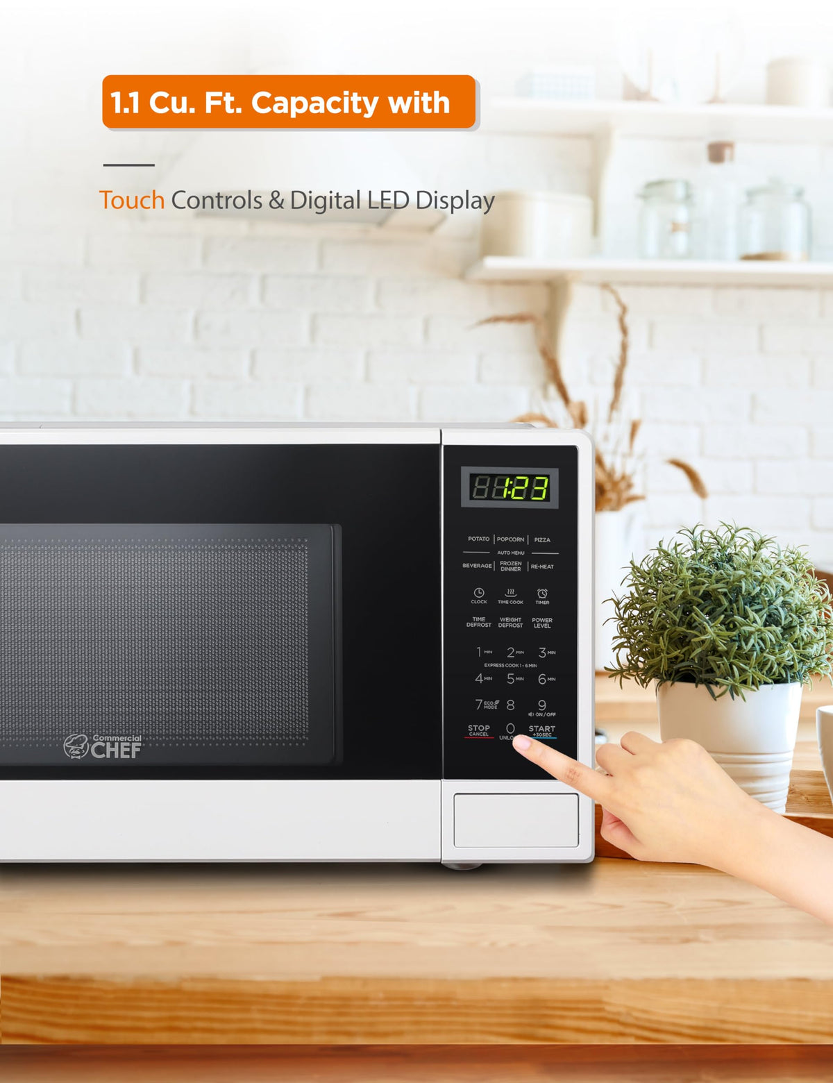 Commercial CHEF 1100W microwave offering 10 power levels for versatile cooking