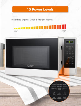 Commercial CHEF microwave with push-button door for easy access