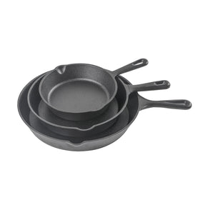 Commercial CHEF 8-inch cast iron skillet with even heat for searing.