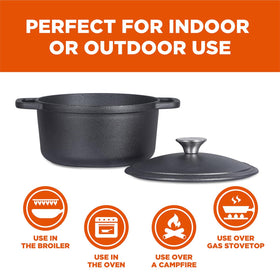 Commercial CHEF cast-iron-handle, ergonomic grip for safe stovetop cooking.