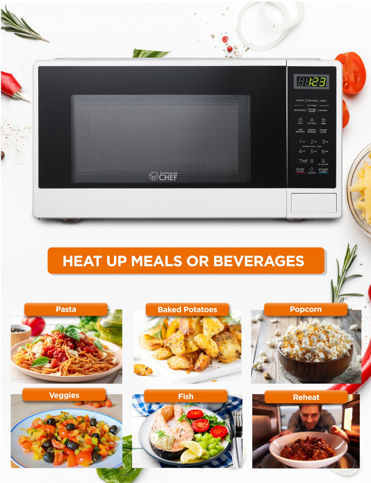 Commercial CHEF 1100W microwave with digital controls for precise timing