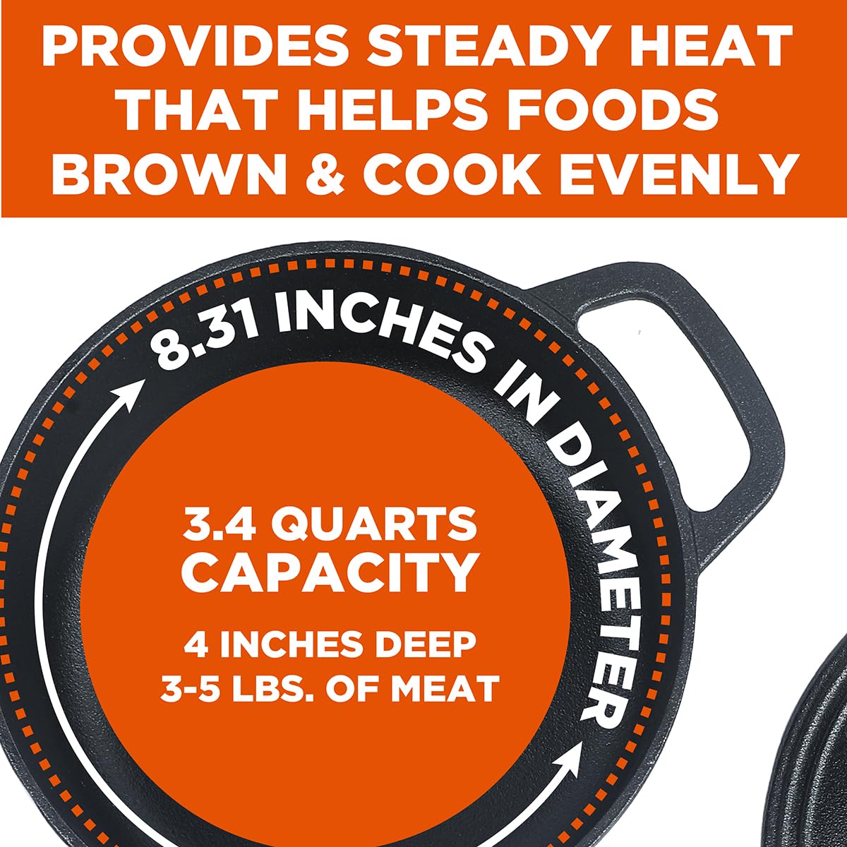 Commercial CHEF dome lid-detail, traps moisture for tender braises.