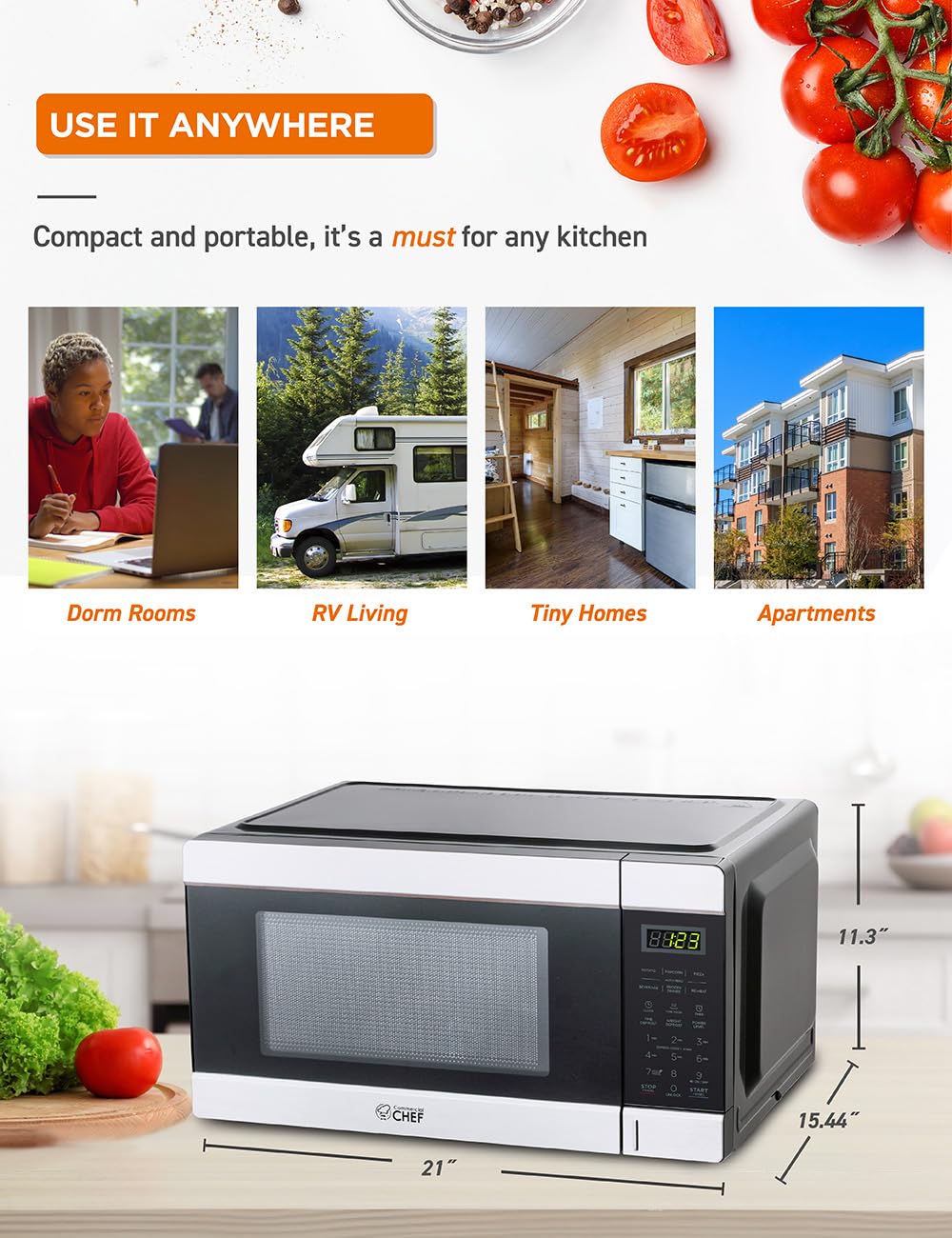 Commercial CHEF microwave kitchen timer signal helps track cooking progress.