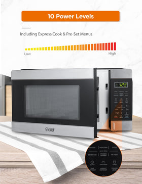 Commercial CHEF microwave showing 10 power levels for versatile cooking.